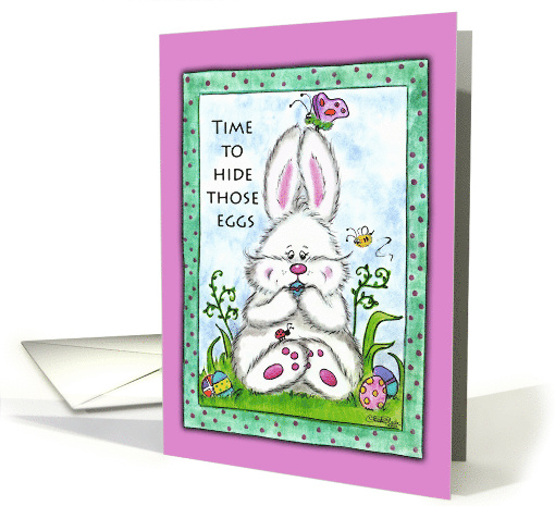 Bunny Hiding Eggs in His Mouth Easter Egg Hunt Invitation card