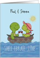 Customized Names Anniversary for Paul and Sierra Turtles in Shell Boat card