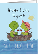 Customized 15th Anniversary for Maddox and Chloe Turtles in Shell Boat card