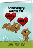 Customized Names Happy Anniversary for Mark Sara Bears with Balloons card