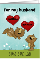 Customized Names Happy Anniversary for Husband Bears with Balloons card