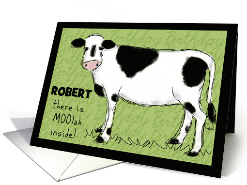 Customized Name Happy Birthday Robert Money Inside Cow, Moolah card