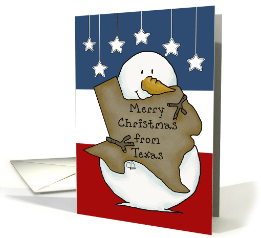 Merry Christmas from Texas Snowman Holding Texas Shape card (1603942)