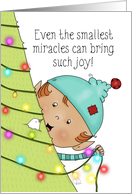 Elf Decorates Tree Merry Christmas Small Miracles Bring Joy card