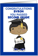 Little Dark Skinned Graduate Boy Name and Grade Congrats You Passed card