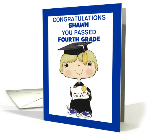 Little Blond Hair Graduate Boy Name and Grade Congrats You Passed card