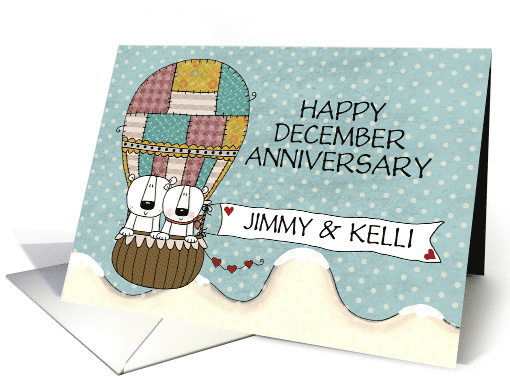 Happy December Anniversary Names Polar Bears Hot Air Balloon Ride card