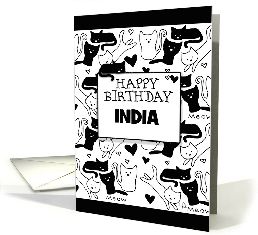 Happy Birthday India Black and White Kitty Galore Pattern card