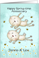 Customizable Spring Themed Happy Anniversary Bunnies Leaping card