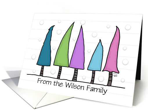 Customized Christmas From Our Family Wilson Colorful Pine Trees card