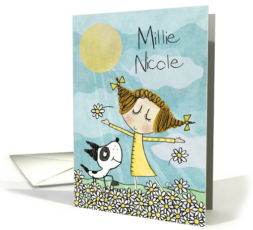 Customizable Name Millie Happy Birthday Girl Dog in Daisy Patch card