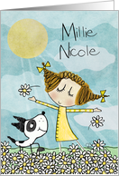 Customizable Name Millie Happy Birthday Girl Dog in Daisy Patch card