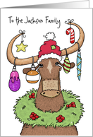 Customizable Christmas to the Jacksons Longhorn with Decorated Horns card