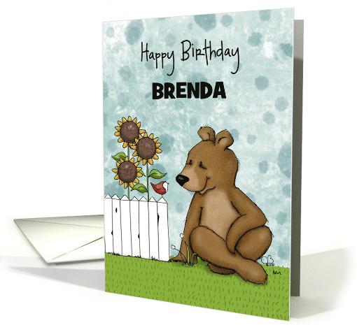 Customizable Happy Birthday for Brenda Brown Bear and Red Bird card