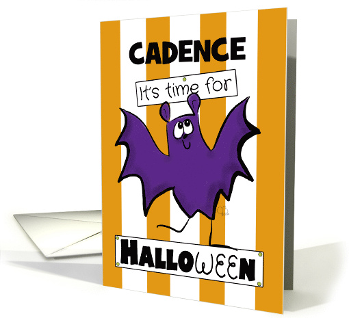 Customizable Name It's Time For Halloween for Cadence Purple Bat card