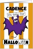 Customizable Name It’s Time For Halloween for Cadence Purple Bat card