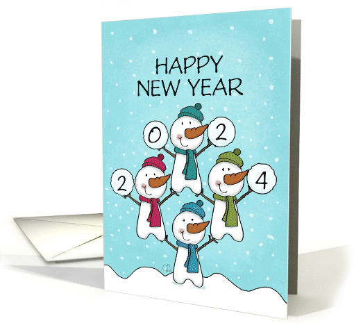 Customizable Happy New Year 2024 Snowman Tower with Snowballs card