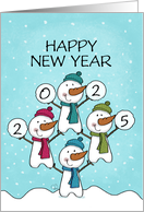 Customizable Happy New Year 2025 Snowman Tower with Snowballs card