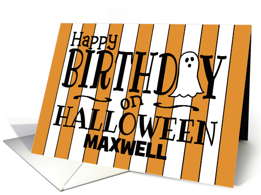 Custom Name Happy Birthday on Halloween Ghost Orange and... (1653514)