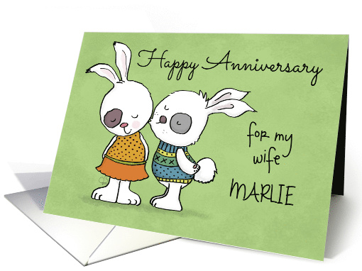 Customizable Happy Anniversary to My Wife Marlie Kissing Bunny card