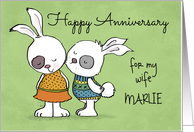 Customizable Happy Anniversary to My Wife Marlie Kissing Bunny card