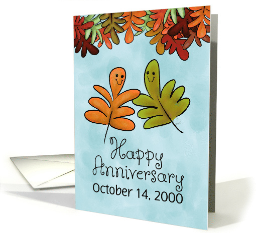 Custom Happy Anniversary October Marriage Fall Leaf Characters card