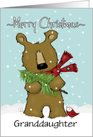 Customizable Granddaughter Bear with Pine Tree Merry Christmas card