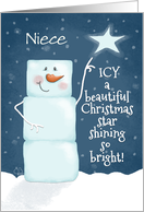 Custom Merry Christmas for Niece Ice Snowman ICY a Christmas Star card