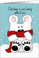 Merry Christmas to Daughter Polar Bear in Red Scarf Lonely Without You card
