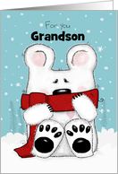 Customized Merry Christmas to Grandson Polar Bear in Red Scarf card