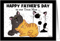 Customizable Happy Father’s Day to Our Treat Man Three Shedding Cats card
