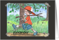 Customizable Name Happy Birthday Alexander Boy Walking in Wooded Area card