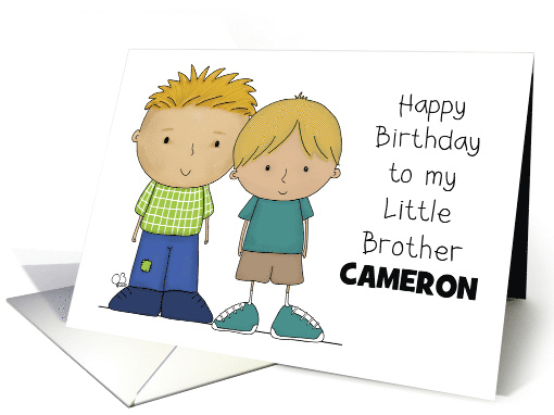 Happy Birthday Little Brother Cameron Two Boys Blond Hair card