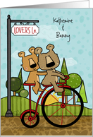 Happy Anniversary Customized Names Bear Couple on Bike Ride card