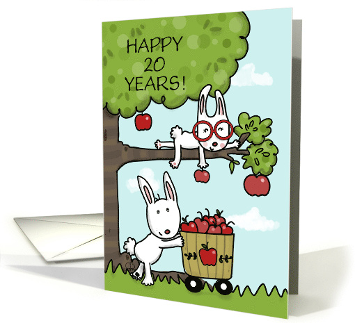 Customized Happy 20th Anniversary Bunnies Picking Apples card