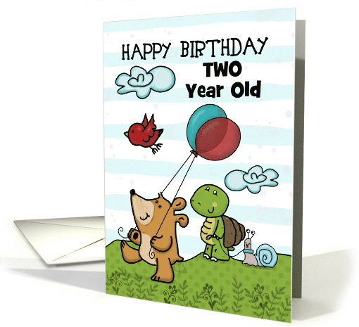 Customized Happy Birthday Two Year Old Bear Bird Turtle and Snail card