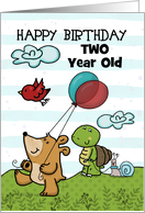 Customized Happy Birthday Two Year Old Bear Bird Turtle and Snail card