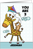 Customized Happy Birthday Three Year Old Rollerskating Giraffe and Owl card