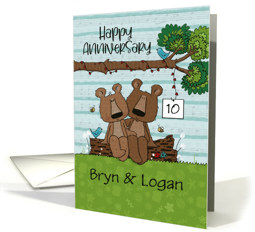 Customizable Names Happy 10th Anniversary Two Bears On Log card