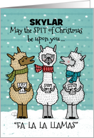 Customizable Christmas for Skylar Funny Singing Spitting Llamas card