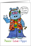 Happy Birthday Humor Hippie Hippo Peace Love Hippo card
