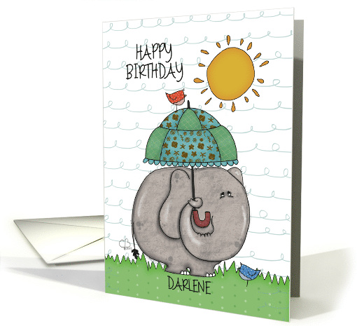 Customizable Happy Birthday for Darlene Elephant Sunny Day card