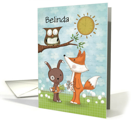 Customizable Time for Another Birthday for Belinda Fox Rabbit Owl card