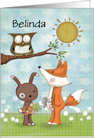 Customizable Time for Another Birthday for Belinda Fox Rabbit Owl card