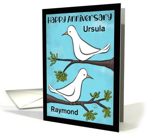 Customizable Happy Anniversary Ursula Raymond Two Doves in a Tree card