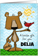 Customizable Happy Birthday Gift for You Delia Bear Feeds Cardinal card