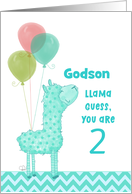 Customizable Happy 2nd Birthday Godson Aqua Llama and Balloons card