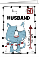 Customizable Happy Anniversary for Husband Cat Sending Love Your Way card