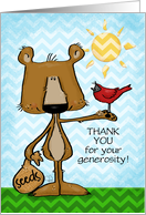 Customizable Thank You For Your Generosity Bear and Cardinal card