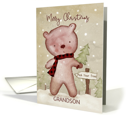 Merry Christmas Grandson Customizable Bear Picks Tree card (1741650)